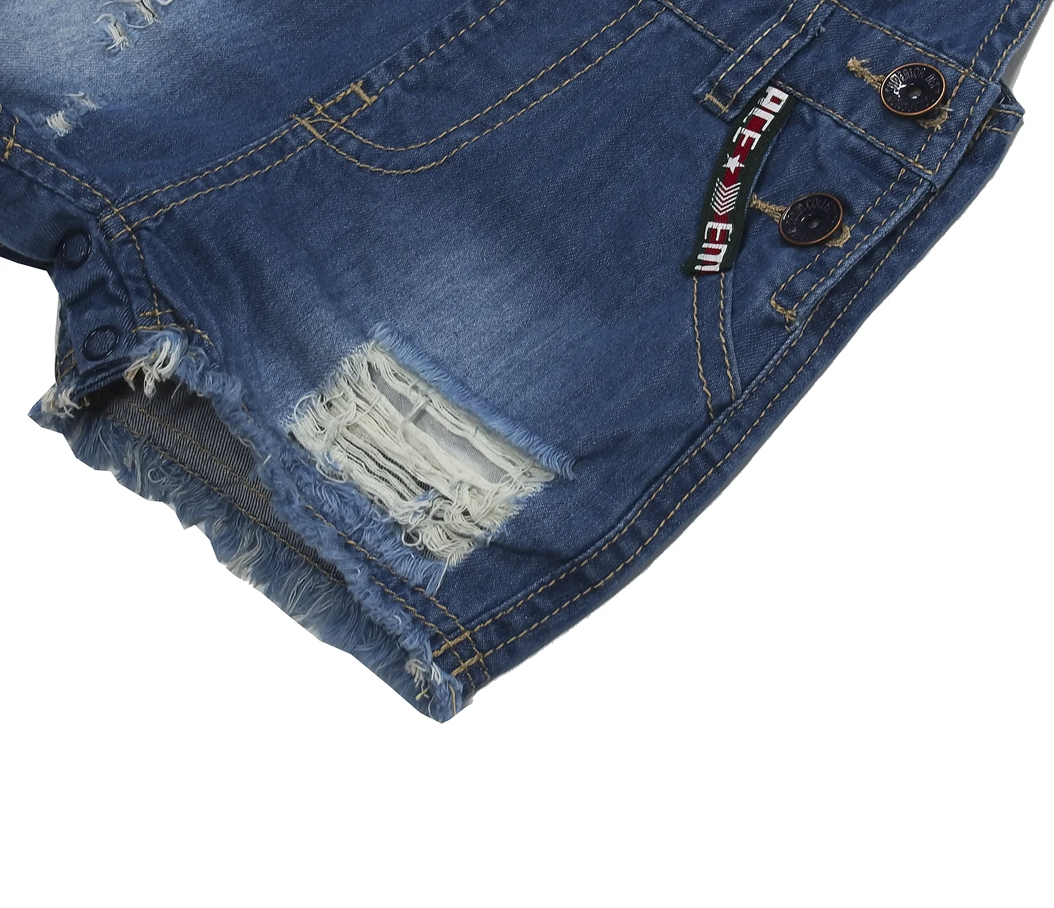 Kidscool Space Baby & Little Boys Big Bib Pocket Letter Webbing Raw Edge Ripped Fashoin Denim Shortalls