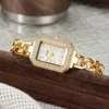 Ladies' high-value fashion bar scale square dial buckle shaped steel strip inlaid with diamonds outer shell quartz watch 3