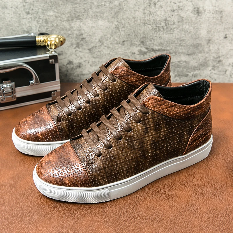 New Sneakers Boots for Men Lace-up Round Toe Platform Boots Handmade Pu Leather Short Boots Size 38-46 