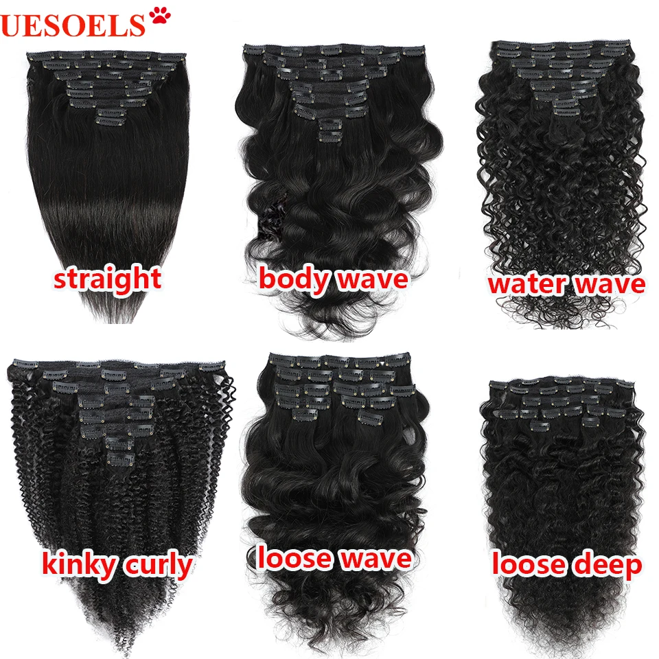 Clip In Kinky Straight Human Hair Extensions Loose And Body Wave Clips In Extension Brazilian Clip on Curly #1B Hair Extension