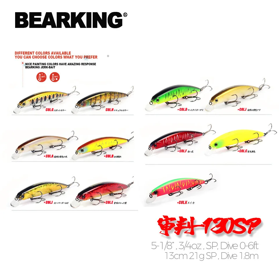 D130 BEARKING Artificial Fishing Lures Minnow Quality Wobblers Baits 13cm 21g Suspending Hot Model Crankbaits Popper fishing lure carp fishing bait