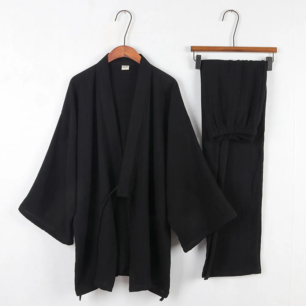 Cotton Japanese Kimono Pajamas Men Long-sleeve Trousers Casual Home Service Two-piece Suit Comfortable Sleepwear Plus Size Pajama Sets