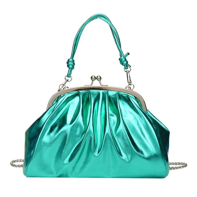 Women Handbag Pleated Leather Shoulder Bag Clip Crossbody Bag Purse