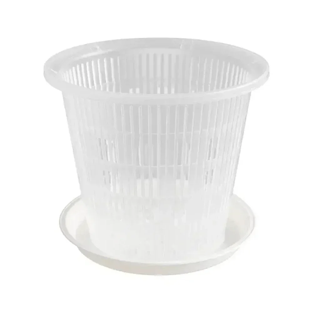 5pcs Orchid Flower Pot With Saucers Plastic Clear Repotting Pot With Holes Mesh Root Control Breathable