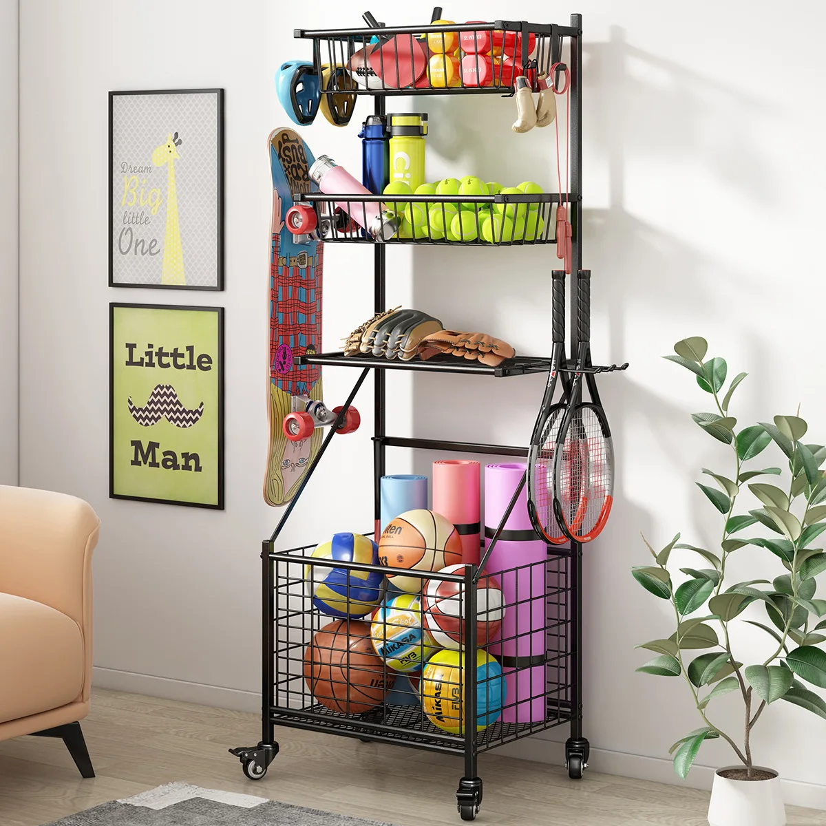 New Children's Sports Equipment Storage Rack Ball Home Use Simple Indoor Soccer and Volleyball Organizing and Storage Basket