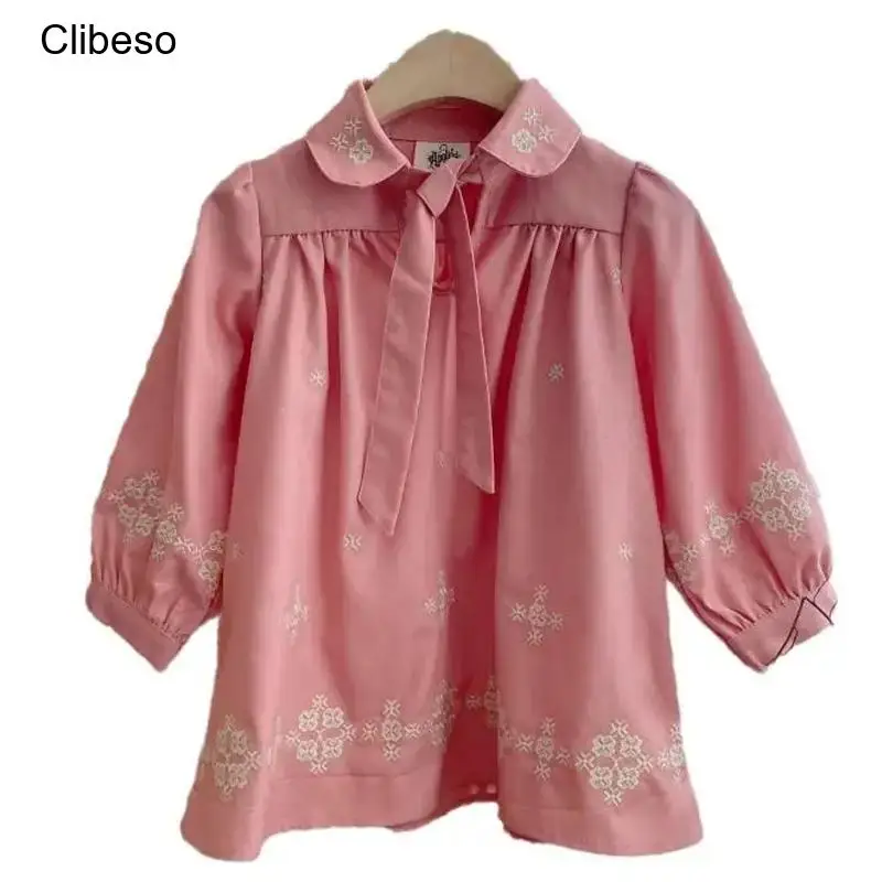 

2024 Clibeso Embroidery Dress for Girls Vintage Spring Autumn Dresses for Kids Girl Children Peach Pink Frocks Infants Outfits