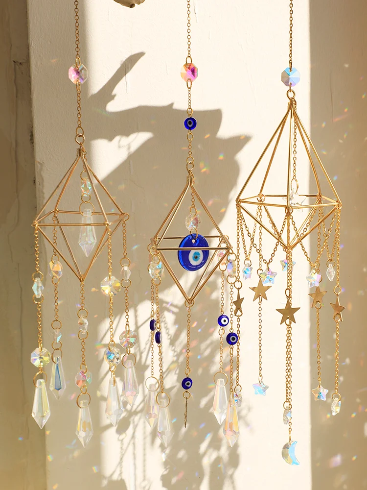 Wall Hanging Suncatcher Evil Eye Wind Chime Prism Suncatcher Rainbow Maker Light Catcher Garden Decoration Outdoor Decor Gift