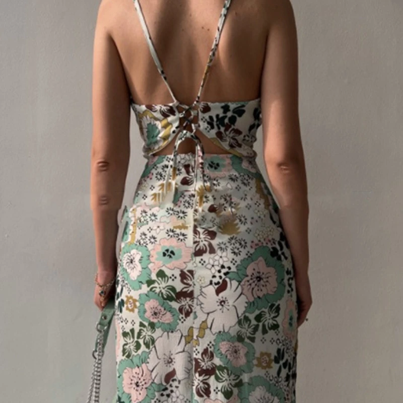 Sexy College Print Cross Straps V Neck Sleeveless Dresses(4 Colors)