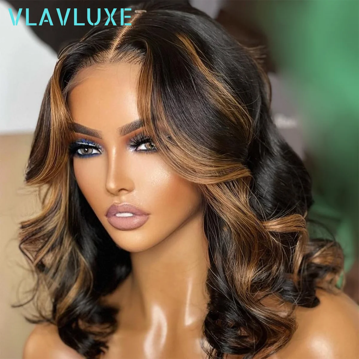 Ombre P1B/30 Highlight Body Wave Short Bob Human Hair Wigs Glueless 13x6 HD Transparent Lace Frontal Wigs 350% Curly Brown Color