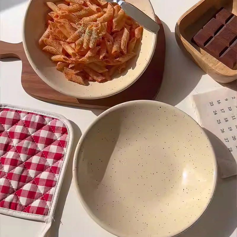 22cm Ink Splash Ceramic Dinnerware Western Food Pasta Plates Household Yoghurt Fruit Salad Tray Kitchen Dinner Plate