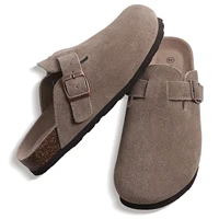 Kidmi New Genuine Suede Clogs for Women Men Clogs Soft Cork Footbed Mules Comfort Potato Shoes with Arch Support Beach Sandals 4