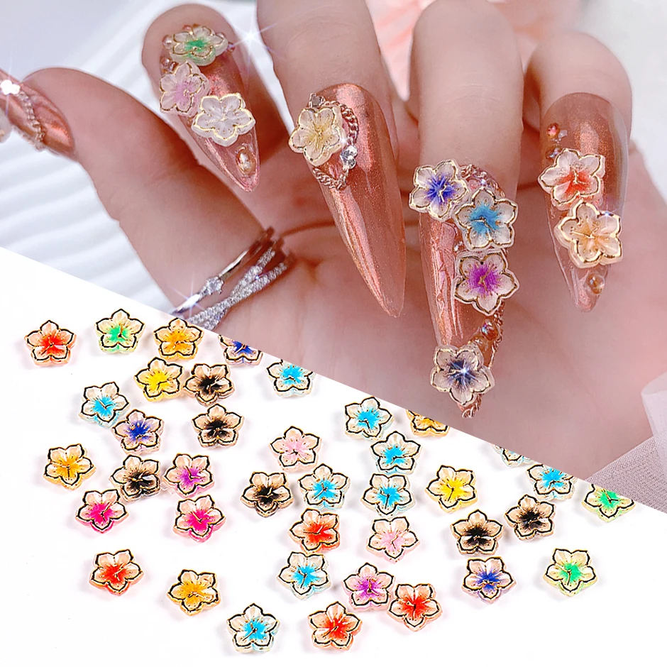 3D Acrylic Clock Flower Nail Charms Bronzing Floral Cherry