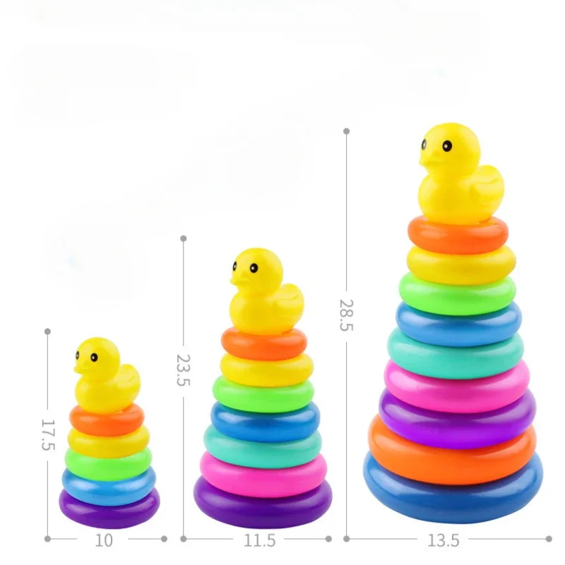 Baby Rolling Ball Tower Puzzle Games Rainbow Tower Ring Small Yellow Duck Babies Stacking Track Baby Development Toys 0-3 Years