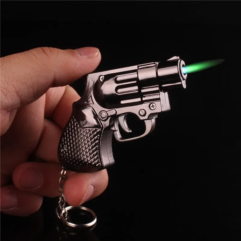 Mini Gun Shaped Dual Flame Lighter Metal Refillable Butane Gas Open Flame Lighter