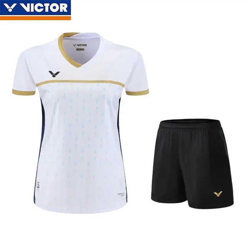 VICTOR Men's Women's New Badminton Two-piece Quick-drying Sports Vest Anniversary Short-sleeved Competition Jersey