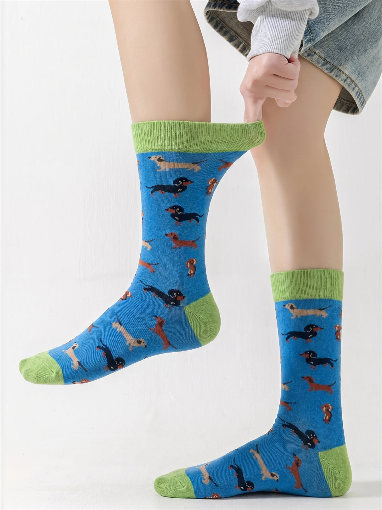 Novelty Cute Dog Print Cotton Crew Socks - Funny Animal Pattern Mid-Calf Casual Socks