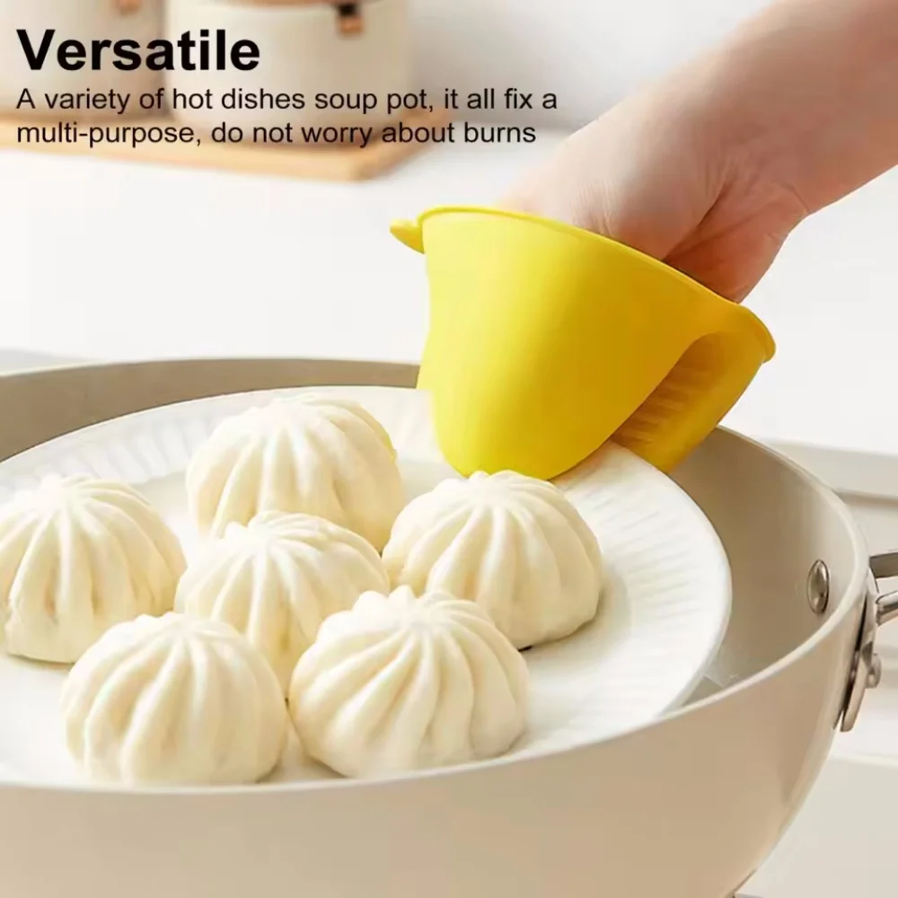 1Pair Thicken Baking Silicone Oven Mittens Microwave Oven Gloves Heat Insulation Anti-slip Grips Bowl Pot Clips Kitchen Gadgets