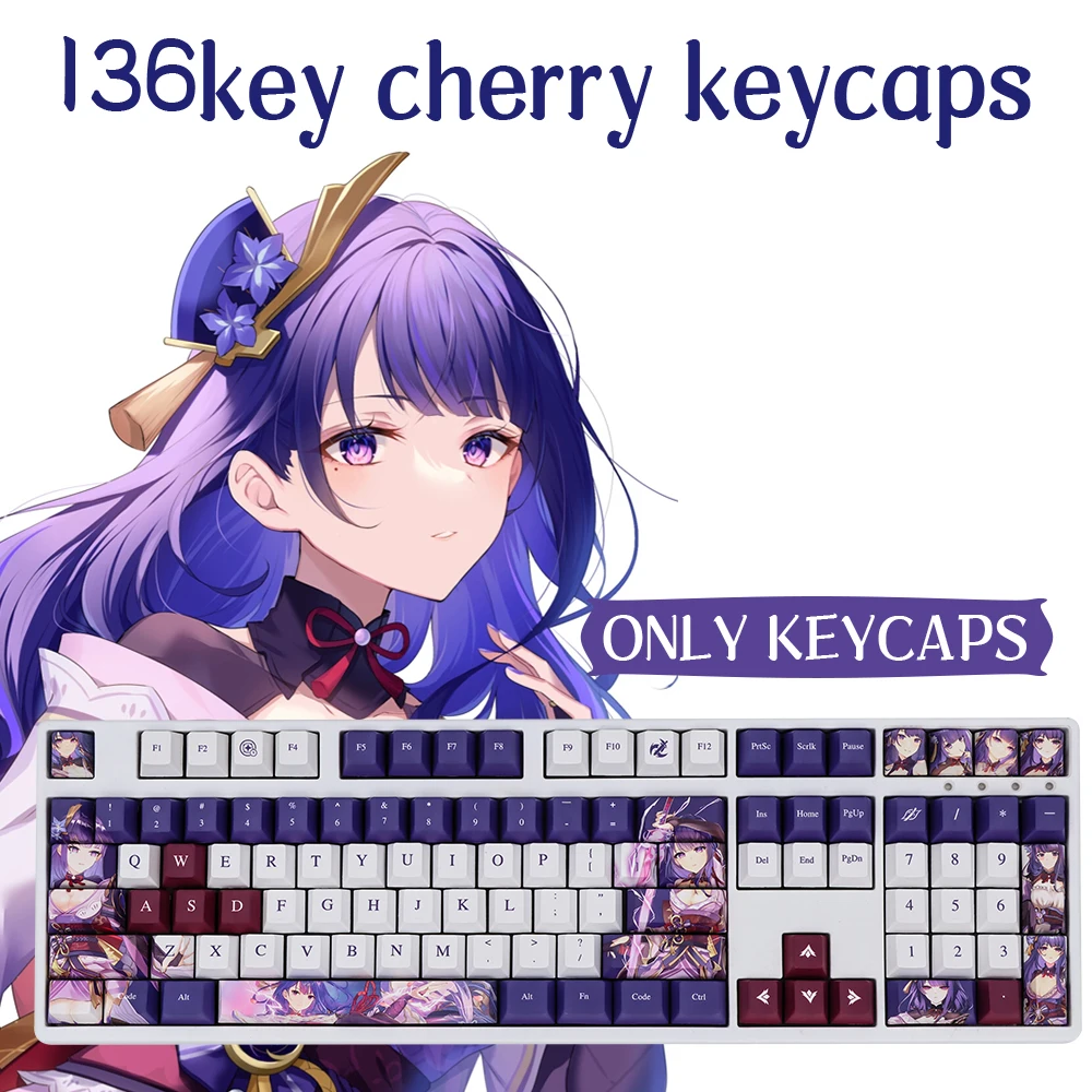 

Genshin Impact Raiden Shogun Keycaps PBT Anime Cherry Profile PBT Dye Sublimation Mechanical Keyboard Keycap