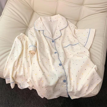 Print Polka Dot Women Pajamas Sleepwear Cotton Pajama Set Top and Shorts 2 Piece Set Casual Comfortable Home Suit Outfits Sweet 2
