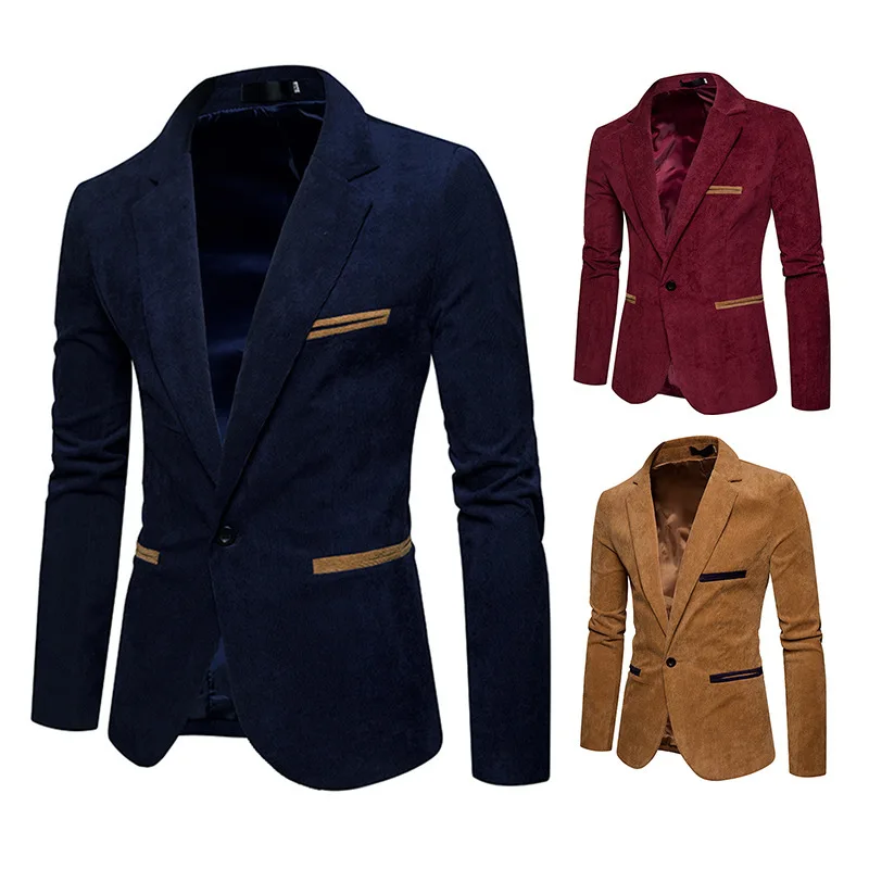 

New Men's Corduroy Blazers Casual Small Suit Jacket