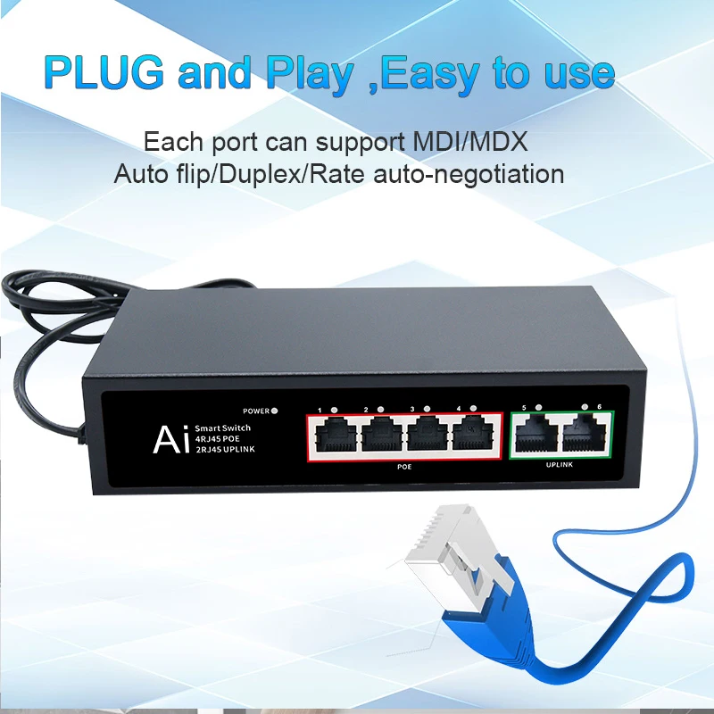 미니 POE 스위치 이더넷 6 포트, UTP RJ45 허브, 100Mbps 스마트 네트워크 스위치, 인터넷 분배기, 자동 MDI/MDIX