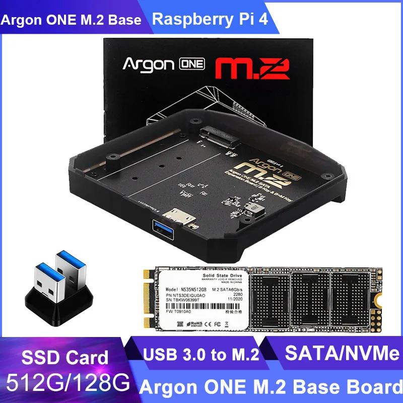 Raspberry pi Argon One Placa de Expansão M.2 Usb 3.0 para M.2 Sata Ssd Ssd Nvme Base Adaptadora para Argon One v2 512g 128g