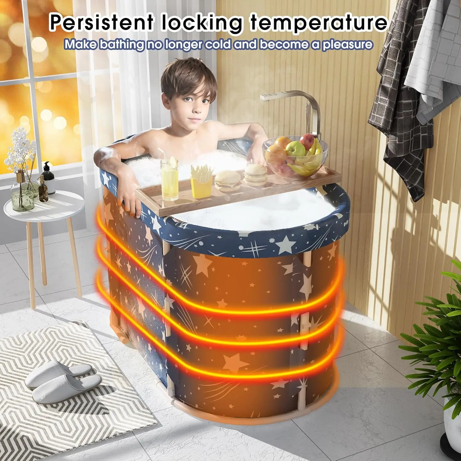Foldable Freestanding Bathtub for Adults and Kids, Therapy Tub for Shower Stall Bathroom Fold Up Soaking Bath Tub, Hot SPA,