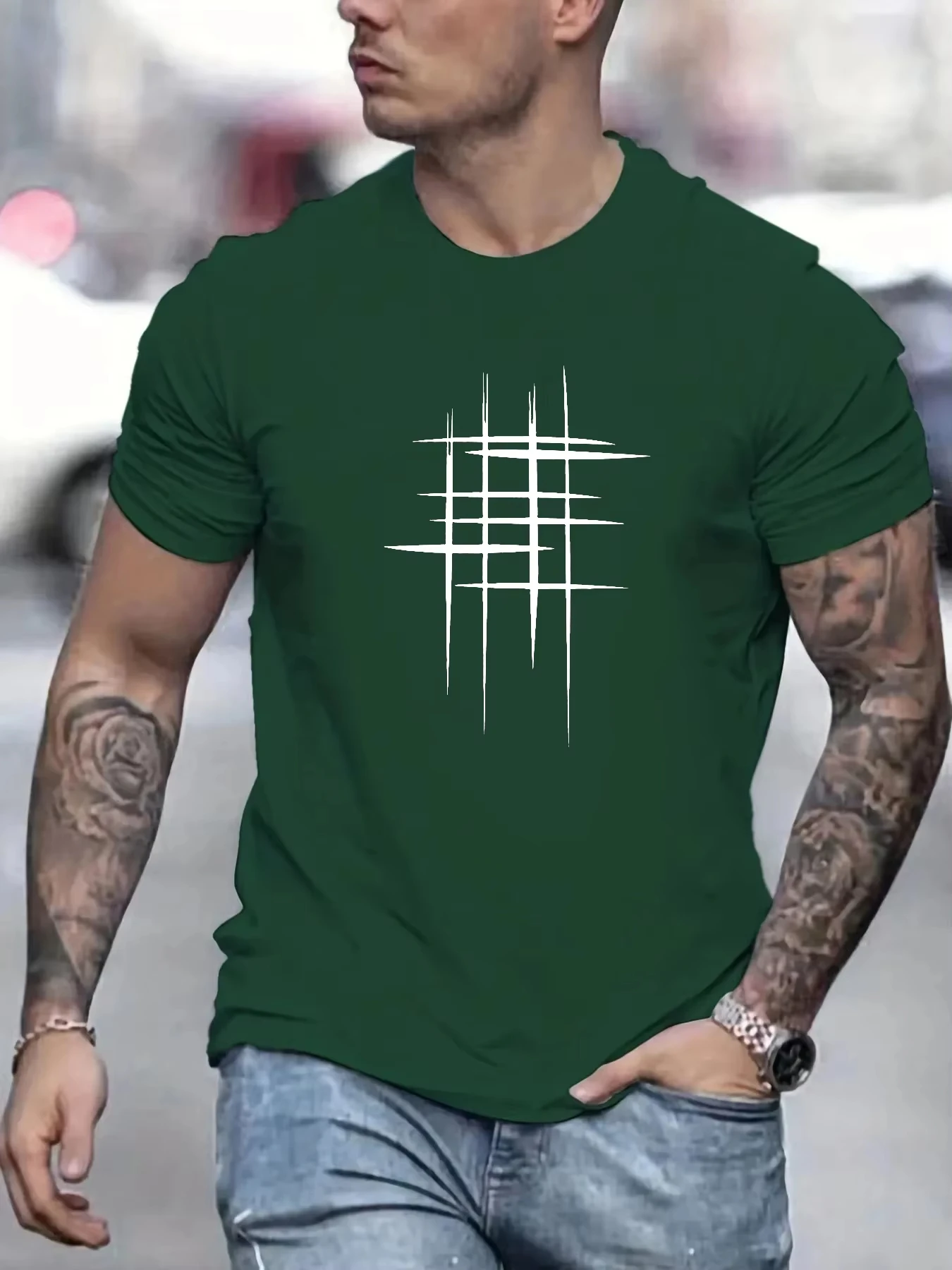 Summer Men's Cotton Casual Loose Size Graphic Line Print Round Neck Short Sleeve T-shirt Top Summer Men Clothes T shirt Men