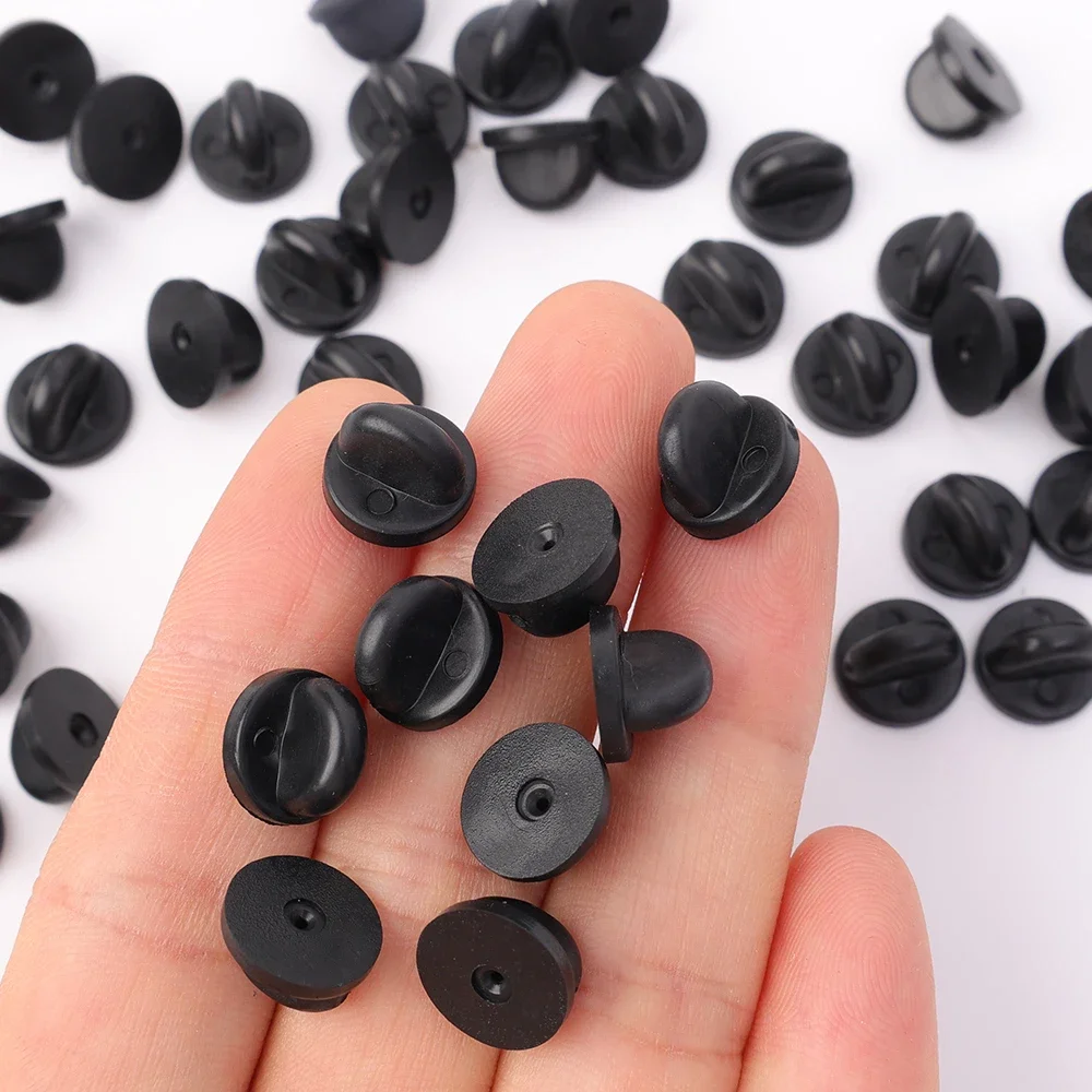 50/200Pcs Black PVC Rubber Pin Backs Butterfly Clutch Tie Tack Lapel Holder Clasp Pin Cap Keepers for Uniform Badges Replacement