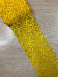 Vibrant Elastic Floral Lace Ribbon - 8cm Wide, Multi - Color Options for DIY Apparel and Sewing (Orange Yellow)