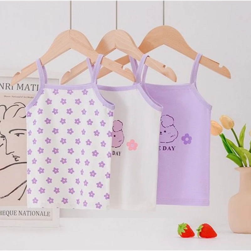 3Pc/Lot Kids Girls Cotton T-Shirt Cartoon Tops Underwear Sports Bra Vest 1-8Years, kids underwear,kids tops