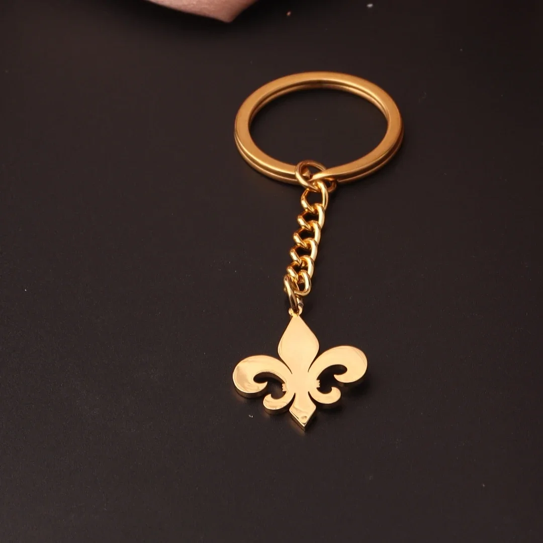 Stainless Steel Fleur De Lis Keychain Pendant Flower Lily Saint