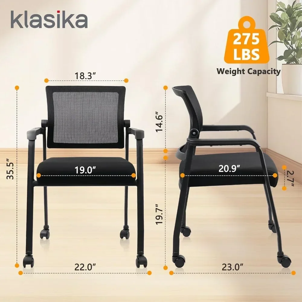 "rolling waiting area chairs with adjustable mesh backs and ergonomic support for comfortable seating"