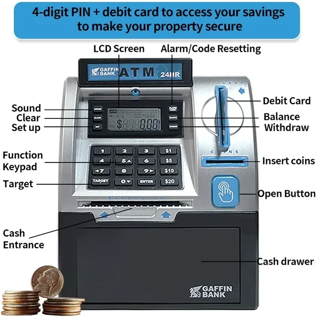 Bank Atm Automatic Deposit Teller Machine Toy Smart Password Swipe Card Saving Box Children Electronic Piggy Bank Kids Gift 1