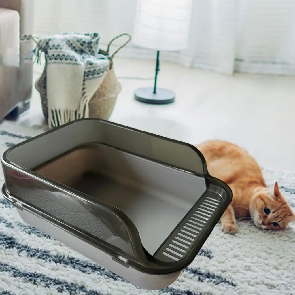 Cat Litter Box Kitty Litter Pan Anti Splashing Cats Potty Toilet with High Side Semi Closed Pet Tray Cats Pan