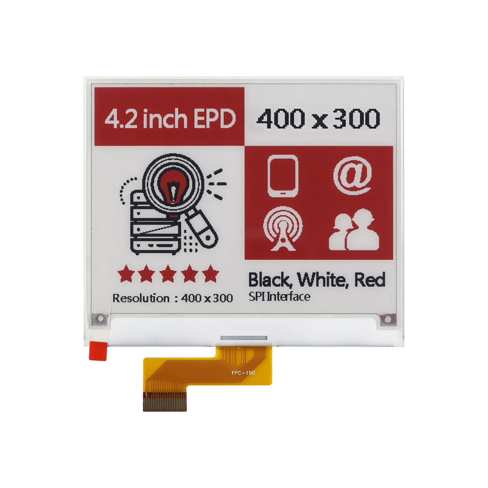 

FPC-190 4,2 дюймов 24PIN SPI Красный Белый Черный Eink E-Paper ЖК-экран 400x300