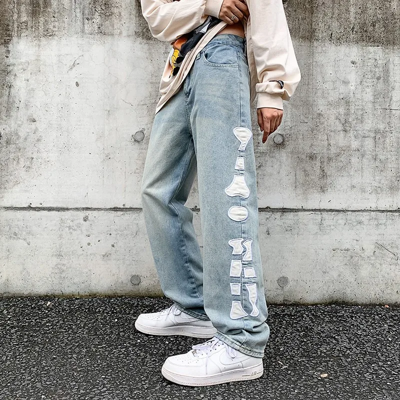 Men's Skull Jeans Jean Baggy Skeleton Pants Blue Man Casual Trendyol Denim Trousers Streetwear Hip Hop FASHION Y2k Print