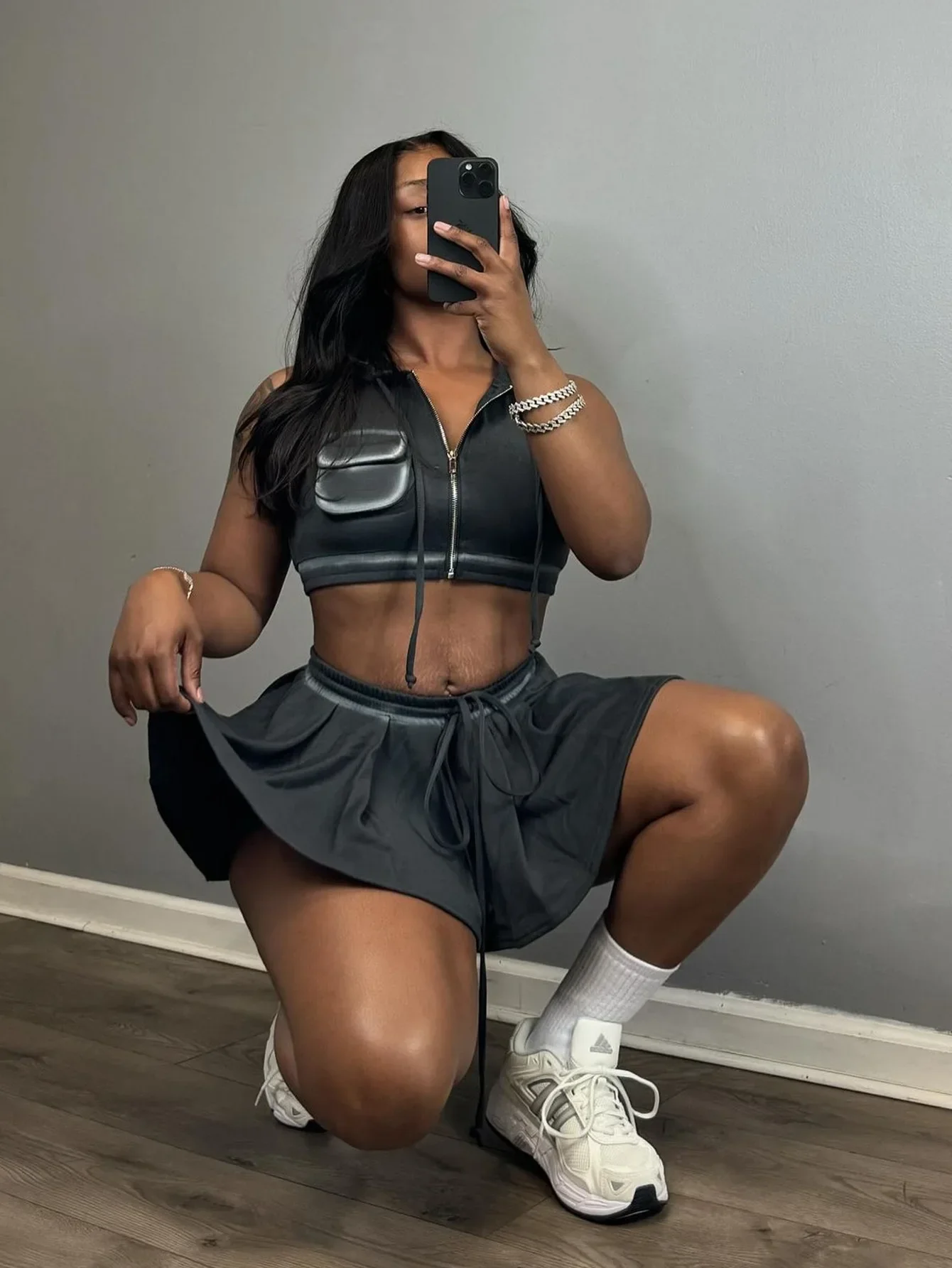 Summer Hoodie Tops 2 Piece Skirt Set Women Y2K Streetwear Sexy Crop Tops Jackets Pleated Cute Dress Two Piece Set Skirts Outfits