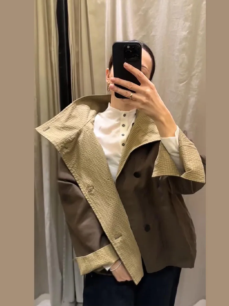 Veste réversible pour femme, col montant uni, élégante, à simple boutonnage, manches longues, à carreaux, nouvelle collection automne-hiver 2026.