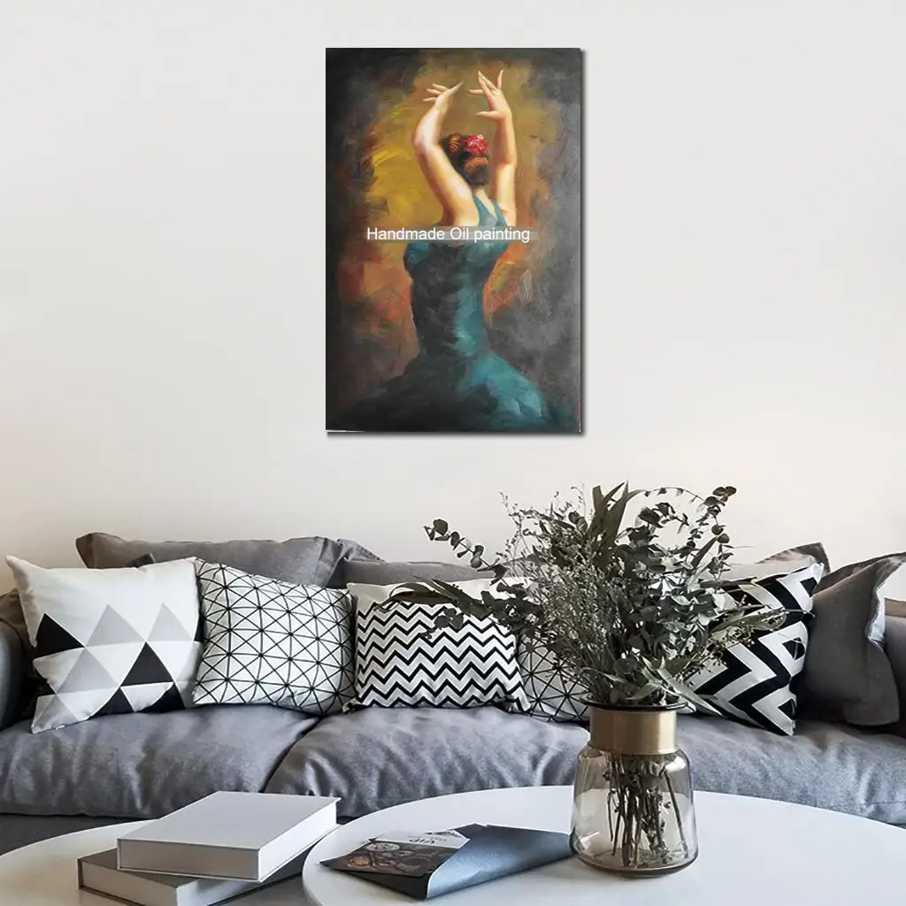

Hand Painted Oil Paintings Canvas Art Spanish-Flamenco-Dancing-Oil-Painting Figure Art Woman for Home Decoration