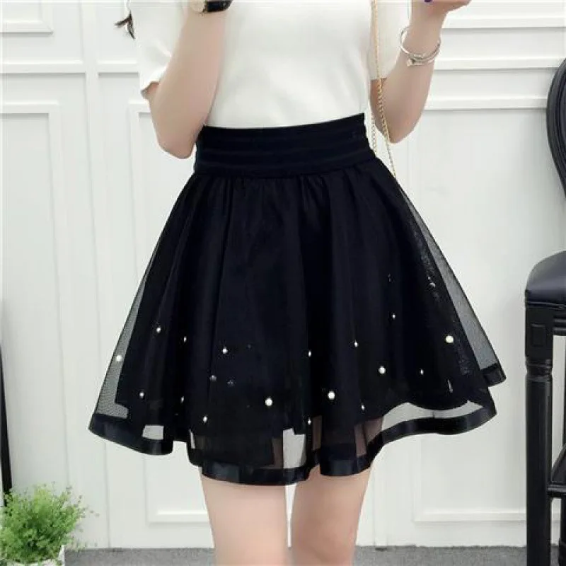 

Elegant Cute Women's A Line Mesh Mini Skirts Elastic Tulle Pleated Skirt Sweet Skirt Prom Cosplay Lolita Princess Petticoat