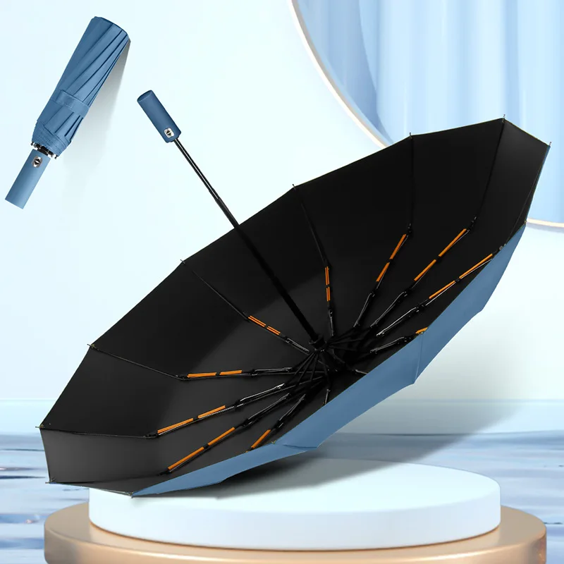 12 Bone Fully Automatic Folding Umbrella Thick Durable Keel Three Fold UV Resistant