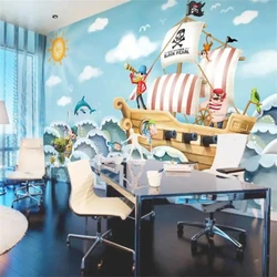 Wholesale Boat Jack Sparrow Mural Pirate 3d Cartoon Mural Wallpaper for Baby Children Kids Room 3d Wall Murals Fresco Stickers