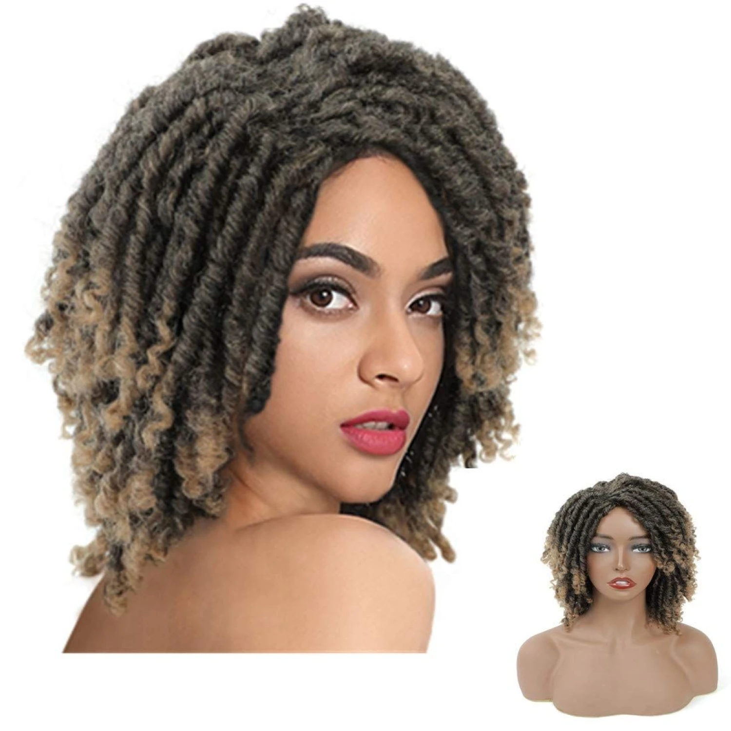 

Dreadlock wigs for Black Women and Men Short Braided Wigs Short Dreadlock Wigs Faux Locs Twist Braiding Synthetic Wigs (Black)