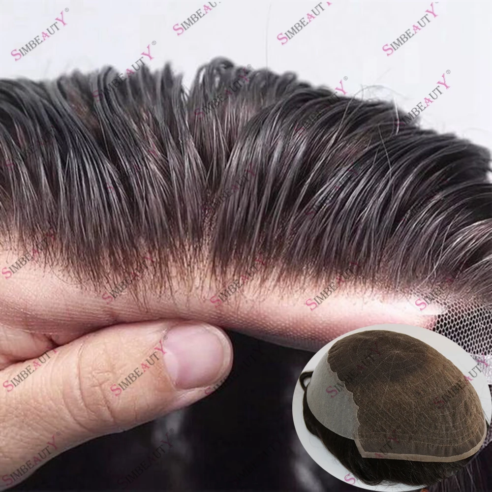 

Отбеливающие узлы натуральные волосы 100% человеческие волосы Q6 кружевной передний мужской парик парики дышащая Кружевная и ПУ основная Мужская система париков