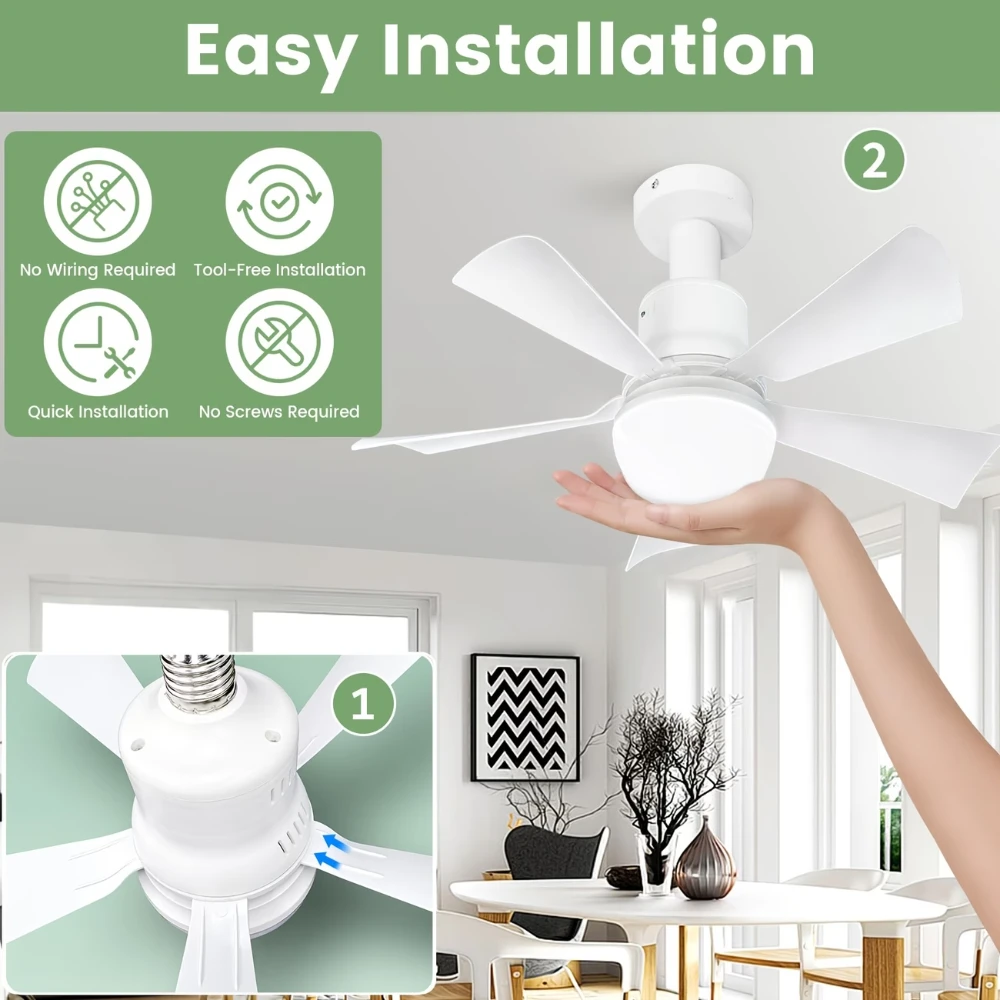 브리즈 모던 천장 선풍기 조명, 리모컨 LED 조명, E26/E27 디밍 가능 미니 조명 선풍기 (침실, 주방, 발코니용)