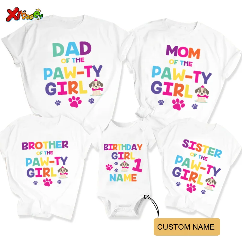 

Birthday girl T Shirt party Family Matching Outfits Funny Dog Paw Animal T Shirt Custom Name Shirt Pawty Girl Dog Lover Birthday