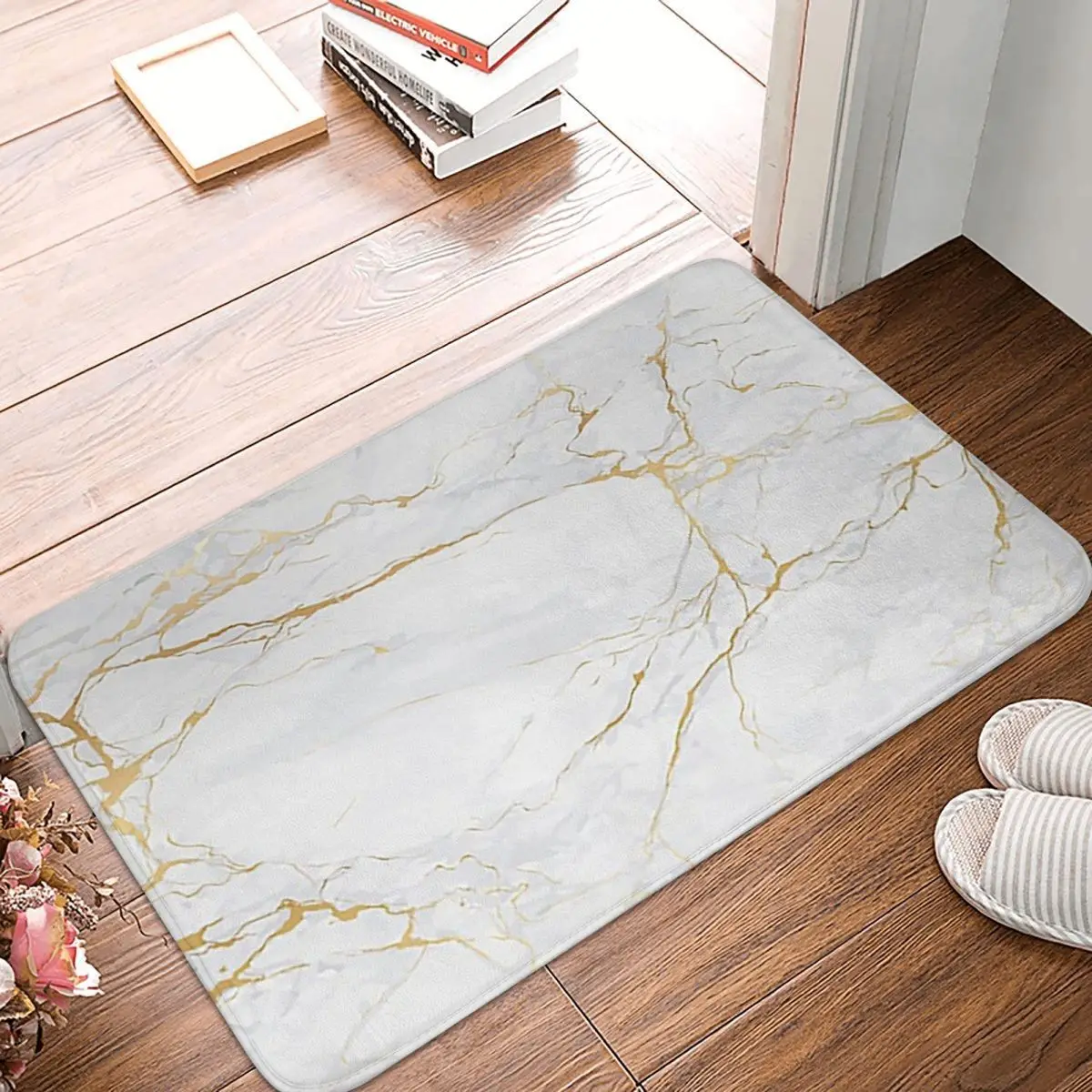 

White And Gold Marble Anti-slip Doormat Floor Mat Durable Carpet Rug for Kitchen Entrance Home Bedroom Footpad Mats
