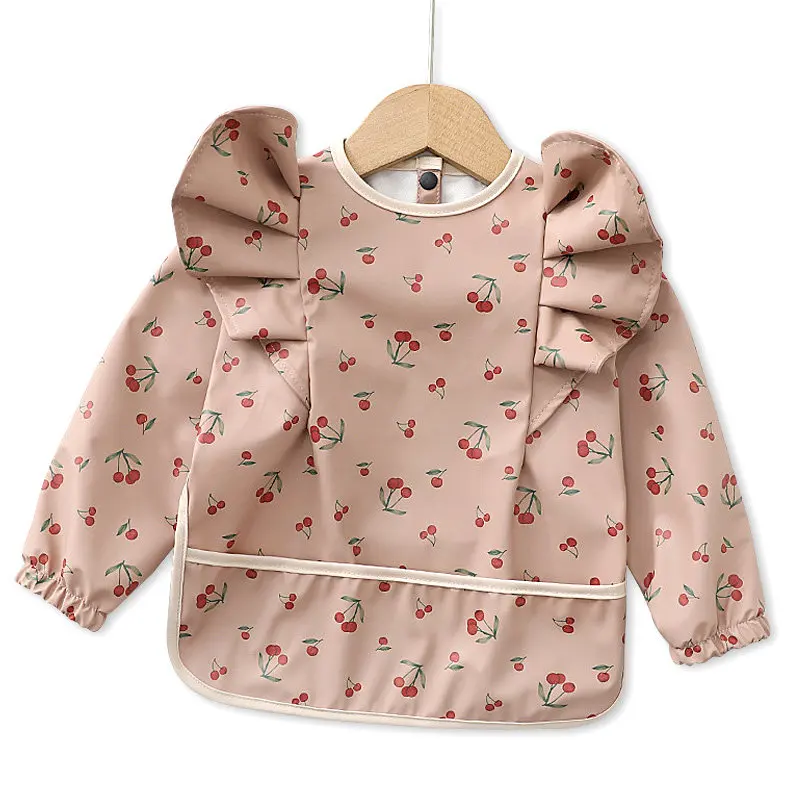 Baby Soft Waterproof Bib Little Boy Girl Painting Smock Child Meal Eating Apron with Long Sleeves Kid Adjustable Feeding Bibs 3