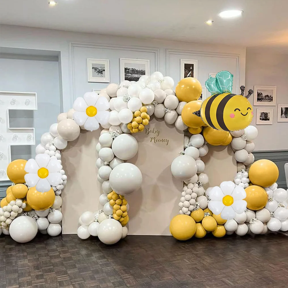 Finypa 6pcs Palloncini Ape Sorriso Carino Woodland Honeybee Decorazioni per Festa di Compleanno, Anniversario, Baby Shower, Unisex Adulti, Giallo, Rotondo, Gomma